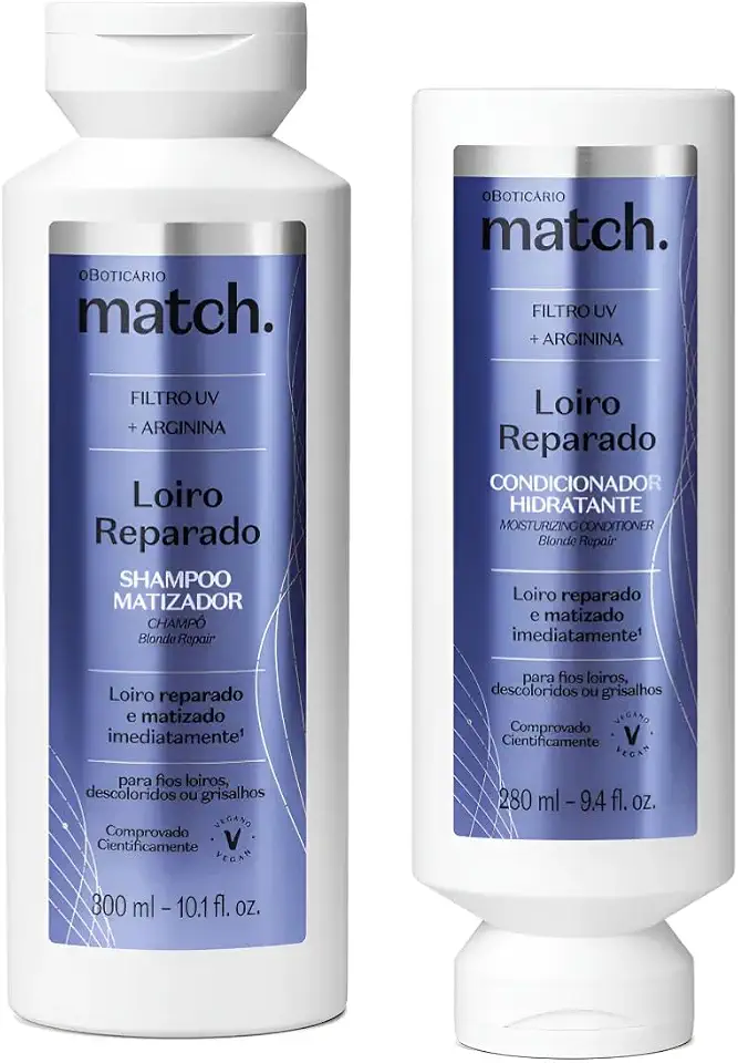 O Boticário Kit Match Loiro Reparado - Shampoo 300ml e Condicionador para Cabelos Loiros e Descoloridos