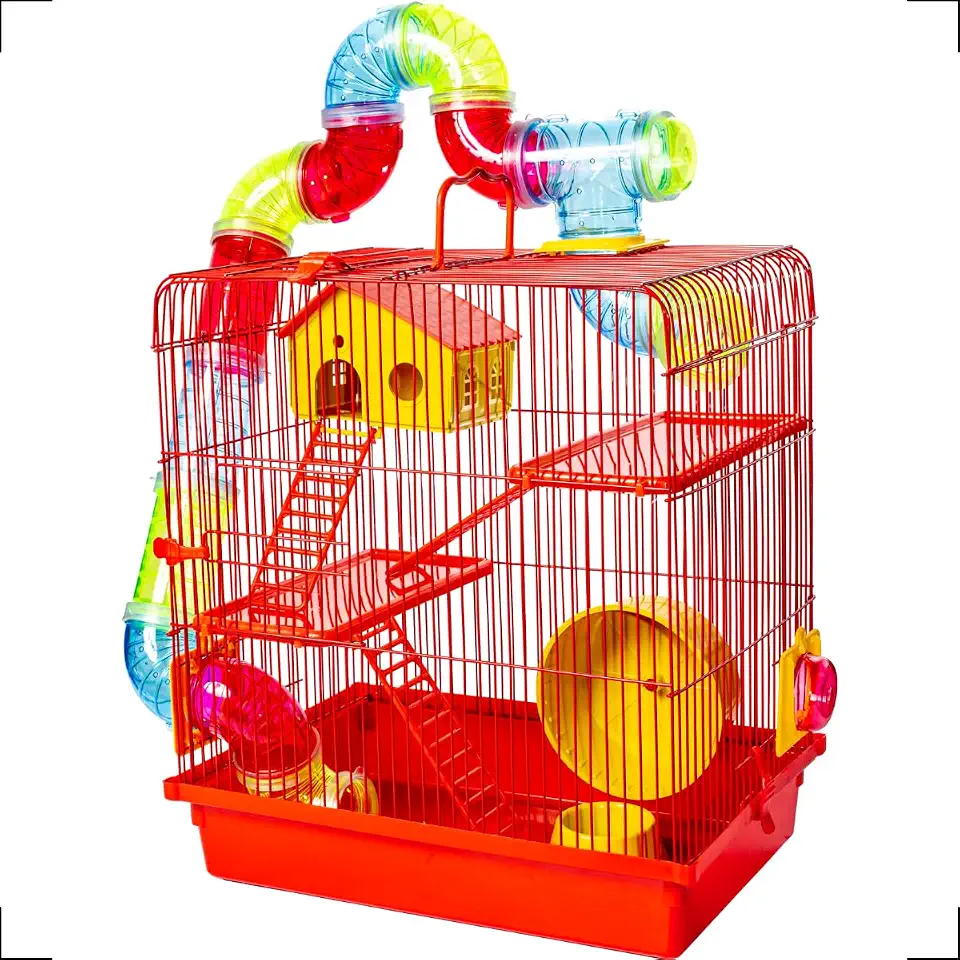Gaiola Hamster Super Luxo Labirinto 3 Andares Vermelha