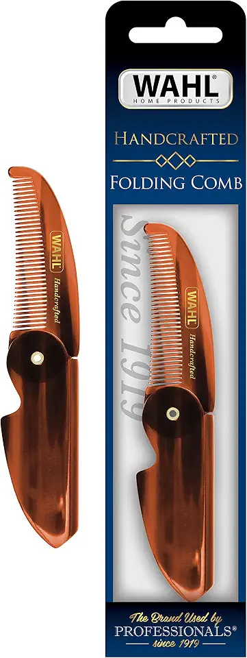Wahl Pente dobrável de barba e bigode para cuidados masculinos - feito à mão e cortado à mão com acetato de celulose - dentes afunilados e arredondados lisos - Modelo 3326
