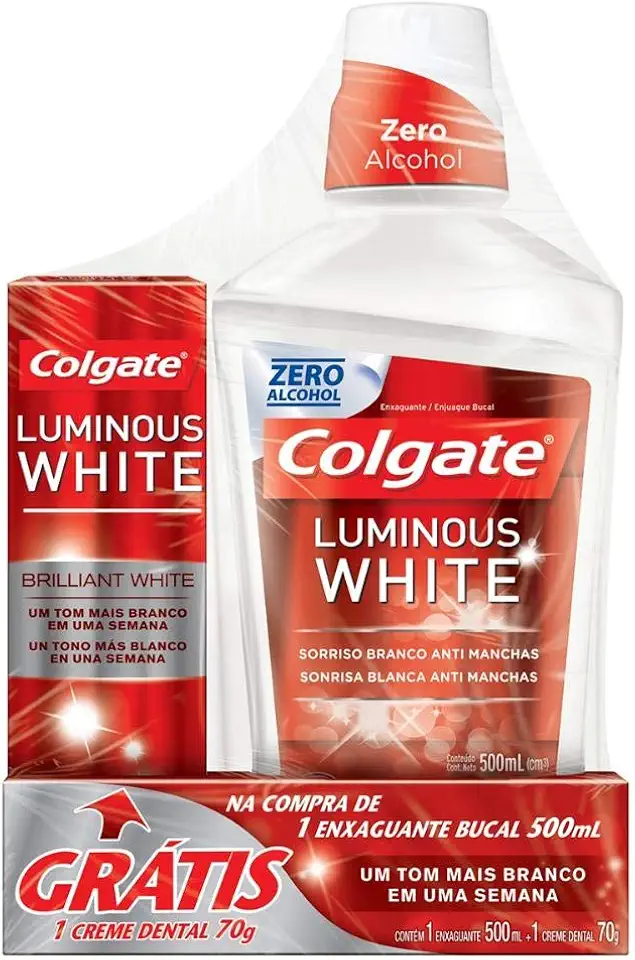 Colgate Enxaguante Bucal para Clareamento Luminous White 500ml Promo 1 Creme Dental