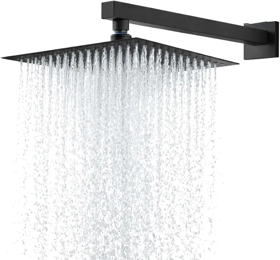 Chuveiro Ducha Para Interna e Externa em Aço inox 304 20x20 Alta Pressão Para Piscina banheiro Jardim Ducha Design Moderno Resistente e Sofisticado Anticorrosivo (Preto)