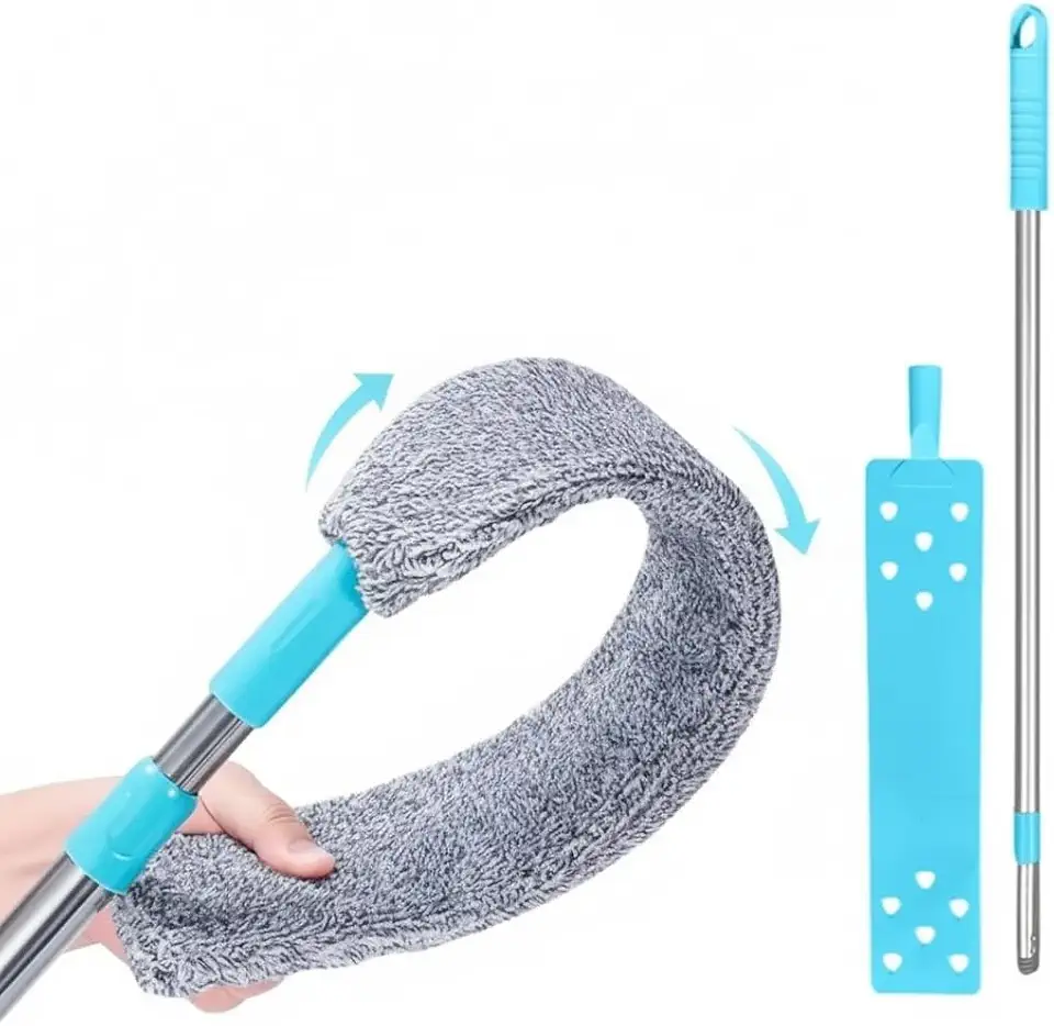 Espanador de Chão Haste Longa Mop Flat Microfibra "Porque Agachar É Opcional" Limpe Embaixo da Geladeira, Sofá e Móveis Pesados Sem Esforço – Flexível Lavável para Frestas e Cantos