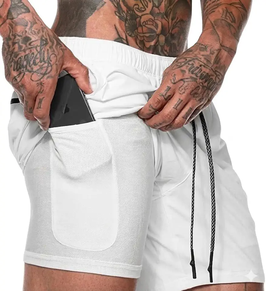 Bermuda Masculina 2 em 1 para Corrida e Academia com Compressão Interna, Bolso para Celular, Tecido Respirável e Secagem Rápida, Ideal para Treino e Esportes