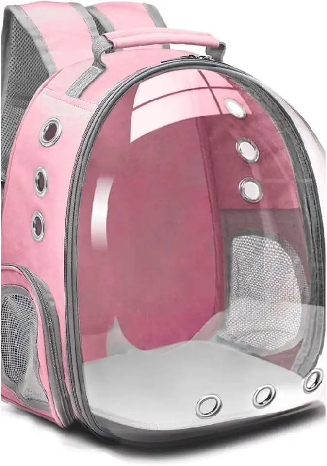 Mochila De Transporte Para Pets Cachorros E Gatos Com Ventilação Transparente E Visão Panorâmica Bolsa Astronauta Passeio Animal De Estimação Portátil (Rosa)