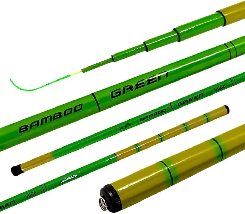 Jaú Pesca Vara Telescópica Bamboo Strong Green, Fibra de Vidro, 4kg Resistência, Ação Rápida