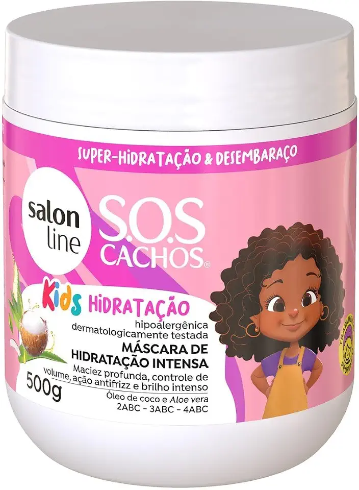 Salon Line, Máscara Capilar Infantil, SOS Cachos Kids, Super-Hidratação, Maciez e Controle de Volume, Vegana - Cabelos Ondulados, Cacheados e Crespos, 500 g