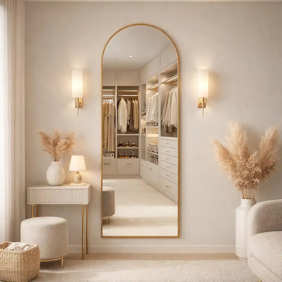 Espelho Oval Chão Suporte Corpo Inteiro Dourado 100x50cm Luxo (Caramelo, 100x50)