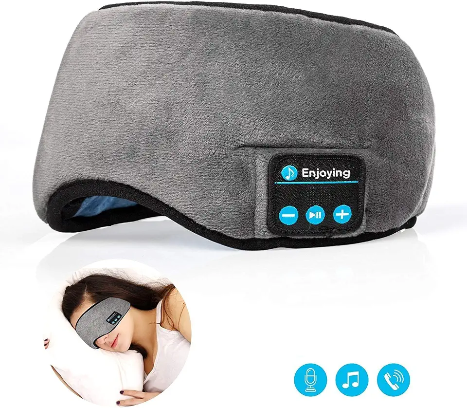 Fones de ouvido Lavince viagem dormir sem fio Bluetooth 5.0 máscara para os olhos música sem mãos sono, óculos de sombras embutidos, microfone lavável cinza - tkwser