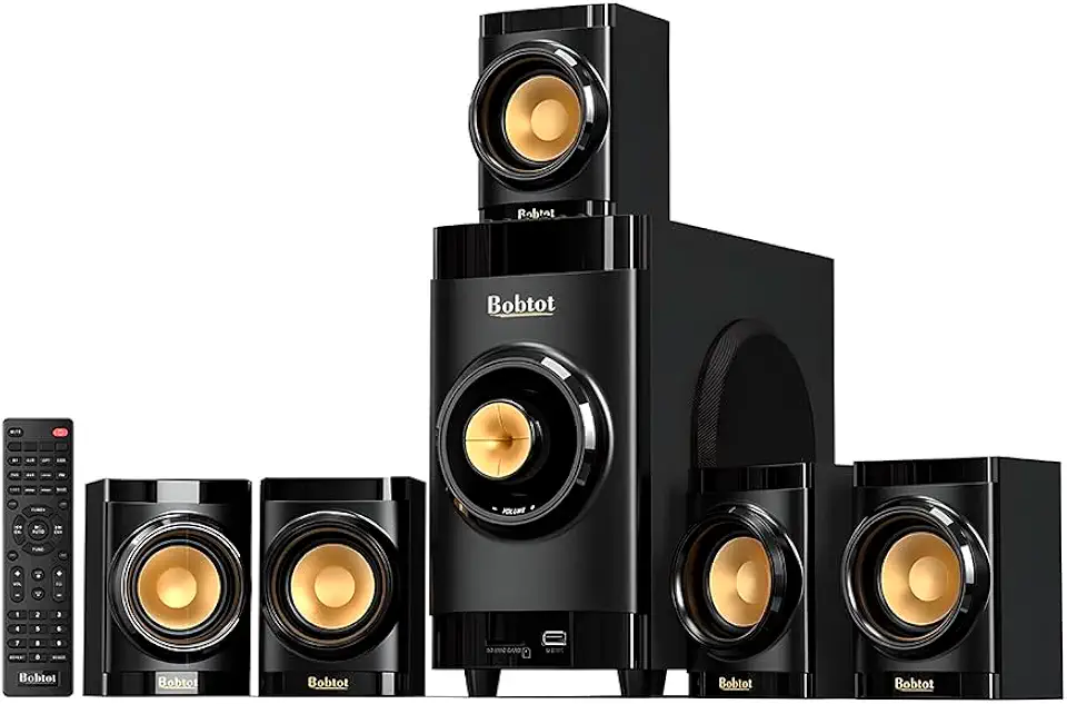 Sistema de Home Theater Bobtot B38 5.1 Canais com Subwoofer de 4 Polegadas, 200W de Potência, Som Surround para TV e PC, Conexão Bluetooth, Entradas HDMI ARC, Óptica e RCA, Design Compacto 110V
