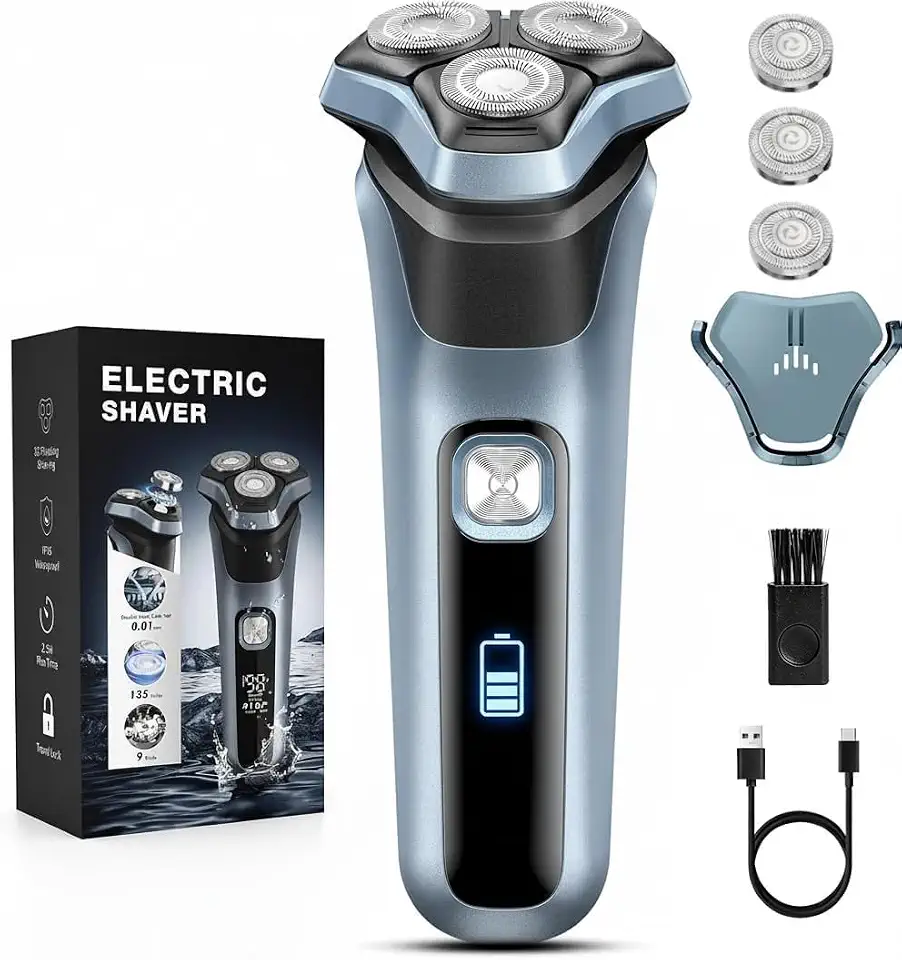 Barbeador Elétrico para Homens para Rosto, Uso Seco e Molhado, Barbeador Rotativo 4D Recarregável com Aparador, 5000 para Cuidados com Pele Sensível Trava para Viagem, Mais de 90 Minutos de Autonomia