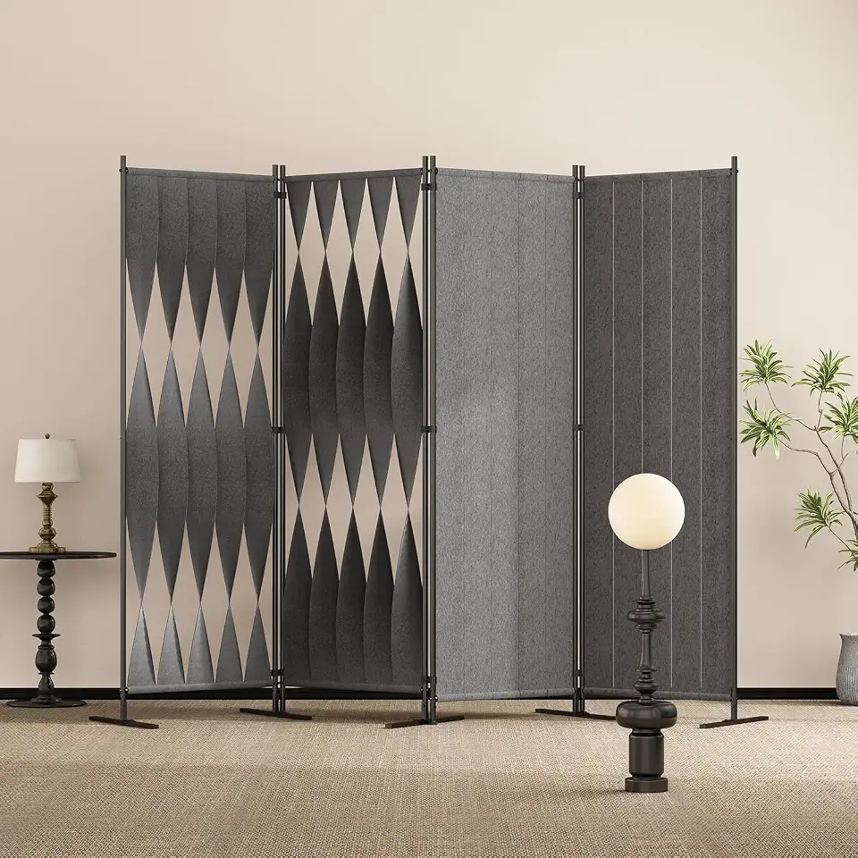 Biombo 4 Folhas, Biombo Divisor de Ambiente de Sala, 2,40m x 1,80m, Minimalista e Elegante, Estrutura Metálica, Adequado para Salas de Estar, Quartos e Escritórios