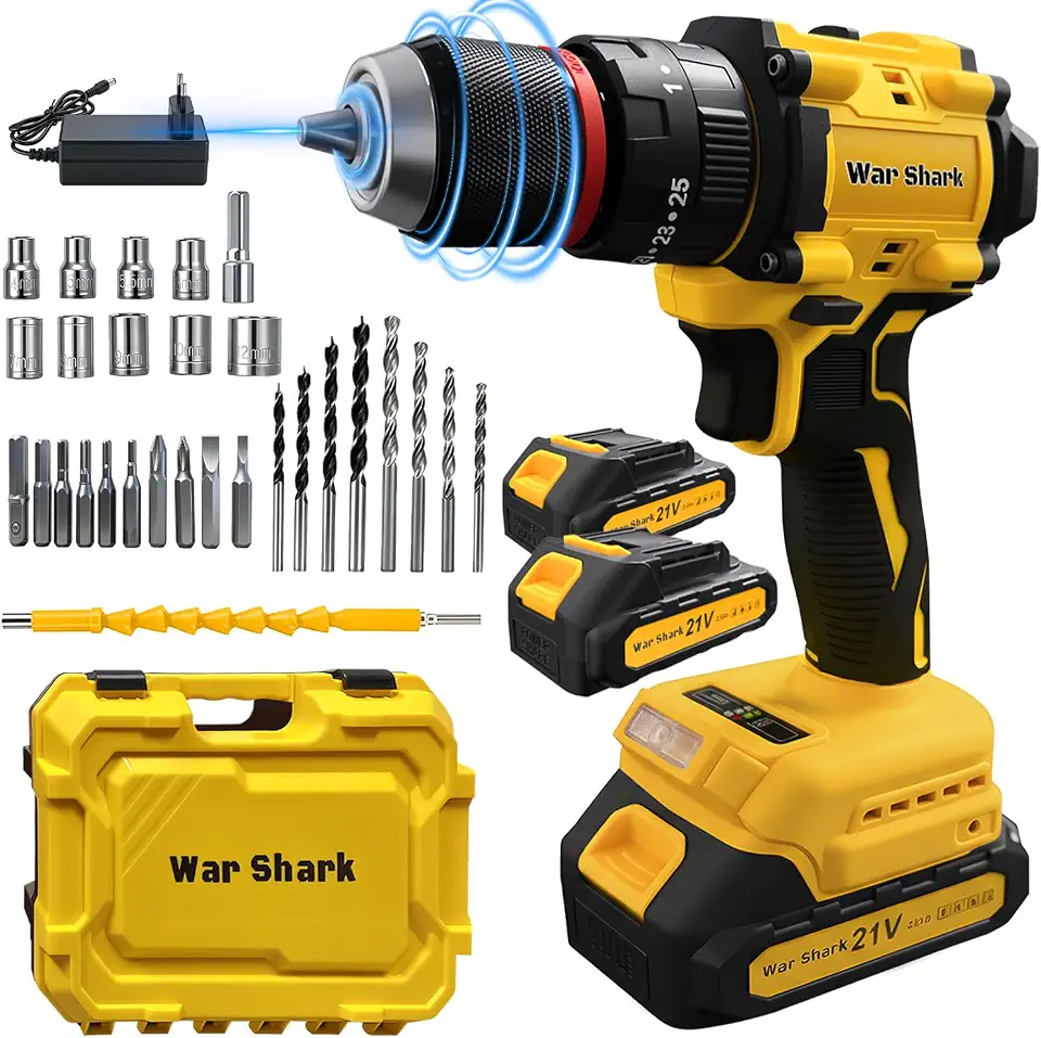Furadeira Parafusadeira Impacto Brushless 3 Em 1, Parafusadeira e Furadeira Motor Brushless com Impacto 21V Sem Fio 55N.m, 3200 RPM com 2 Baterias