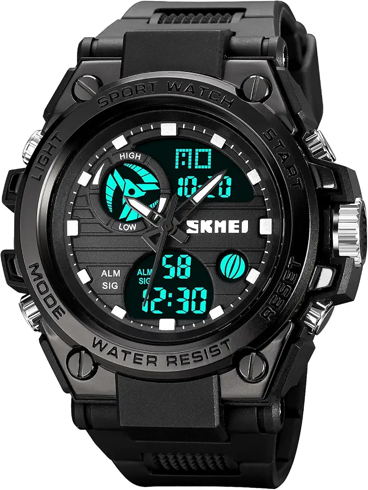 Relógio esportivo digital masculino, relógio militar à prova d'água, tela LED, mostrador grande, cronômetro, alarme, relógio de pulso