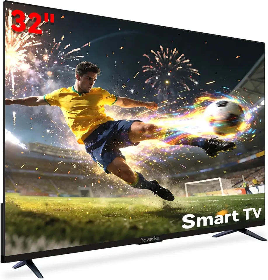 Smart TV de 32 Polegadas, Wi-Fi 6 Banda Dupla 2.4G/5G + Bluetooth, Assistente de Voz, Tela ADS HD 1366x768, 2×HDMI 2.0 + 2×Portas USB, Aplicativos Populares do Mercado Mexicano Inclusos