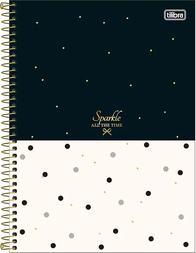 Tilibra - Caderno Espiral Capa Dura Universitário Connect 10 Matérias West Village 160 Folhas - Fundo Preto E Branco Bolinhas