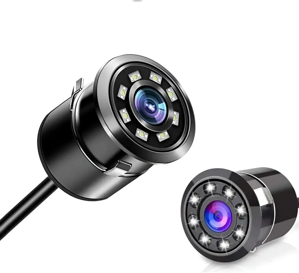 Câmera de Ré Automotiva HD com Visão Noturna 8 LEDs Infravermelhos Instalação por Furação