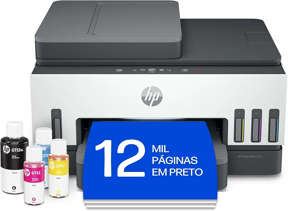 Impressora Multifuncional HP Smart Tank 794 Tanque de Tinta Colorida Wi-Fi Scanner Duplex, Bluetooth. Funções: Imprimir, Copiar, Digitalizar. Cor: Branco (2G9Q9A)