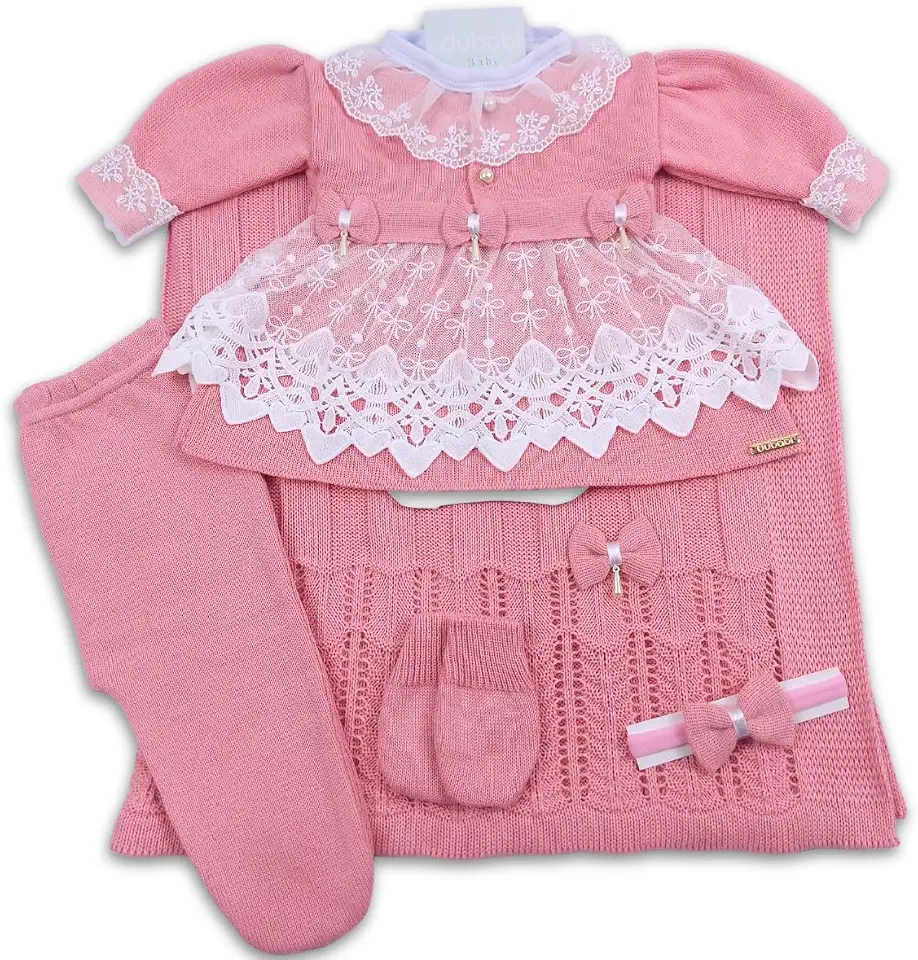 Kit Saída de Maternidade Menina Trico Conjunto Recem Nascido Princesa Rosa Chique
