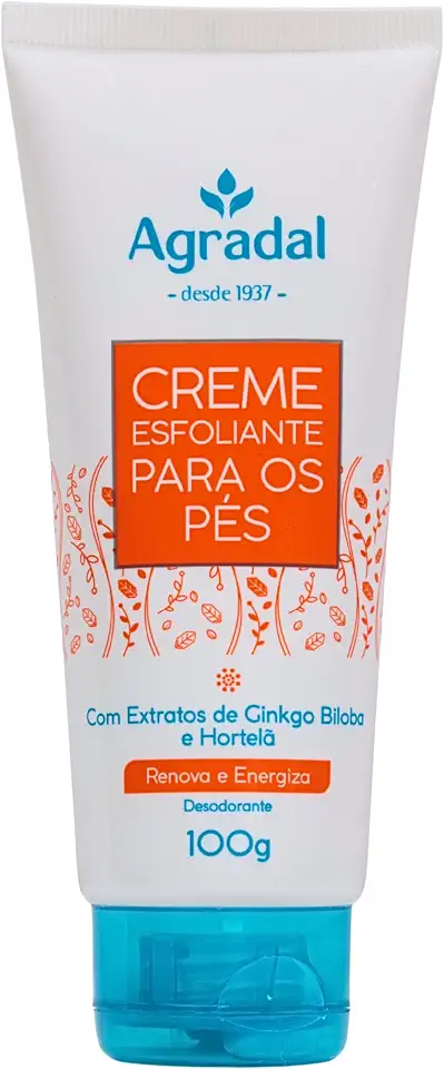 Agradal, Creme Esfoliante para os Pés, Com Extratos de Ginkgo Biloba e Hortelã, Desodorante, 100g, Branco e Azul