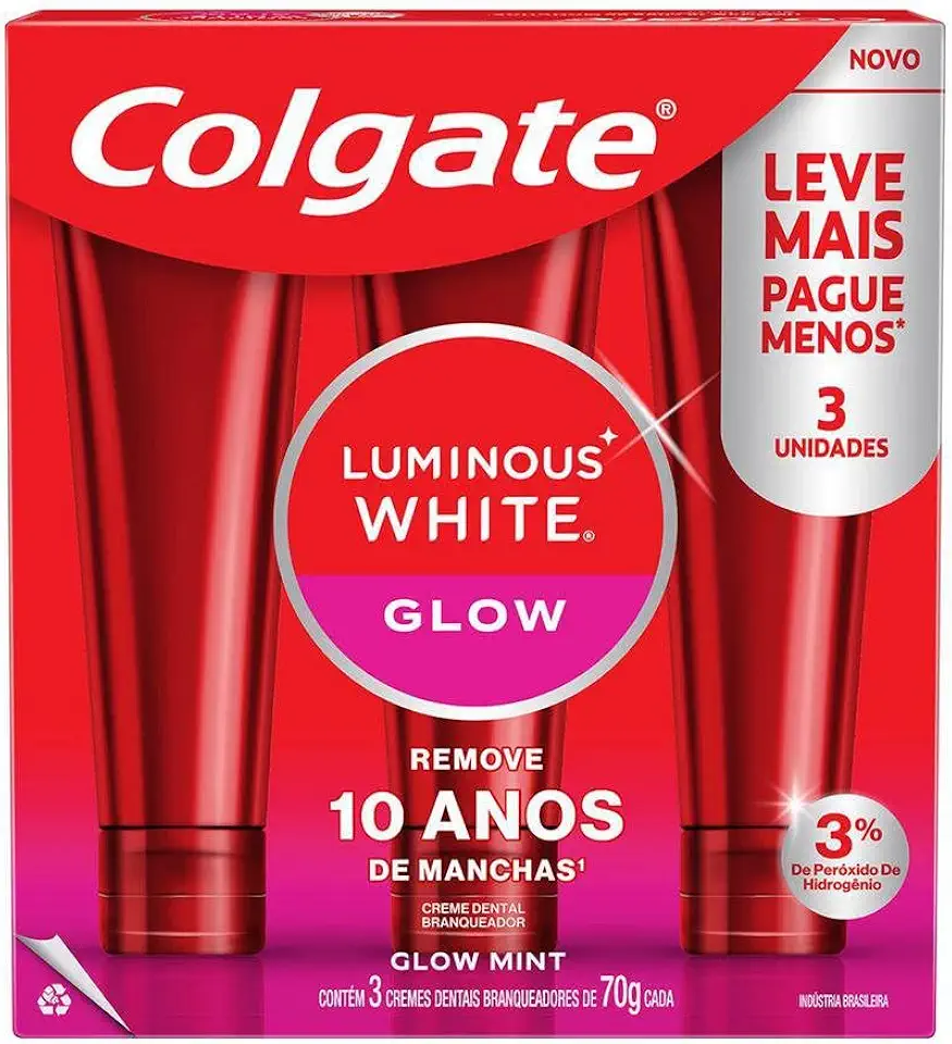 Creme Dental Para Clareamento Colgate Luminous White Glow 70g 3 un