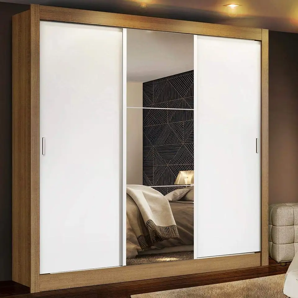 Guarda-roupa Casal Madesa Mônaco 3 Portas de Correr com Espelho - Rustic/branco