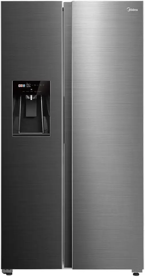 Geladeira Side by Side 570L Dispenser Água e Gelo Inverter cor Inox Midea
