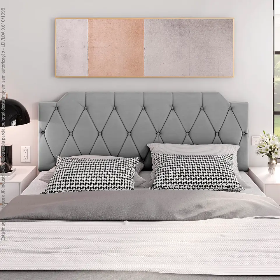 Cabeceira Box Estofada Painel Quarto Queen Suspensa Almofadada (Cinza)