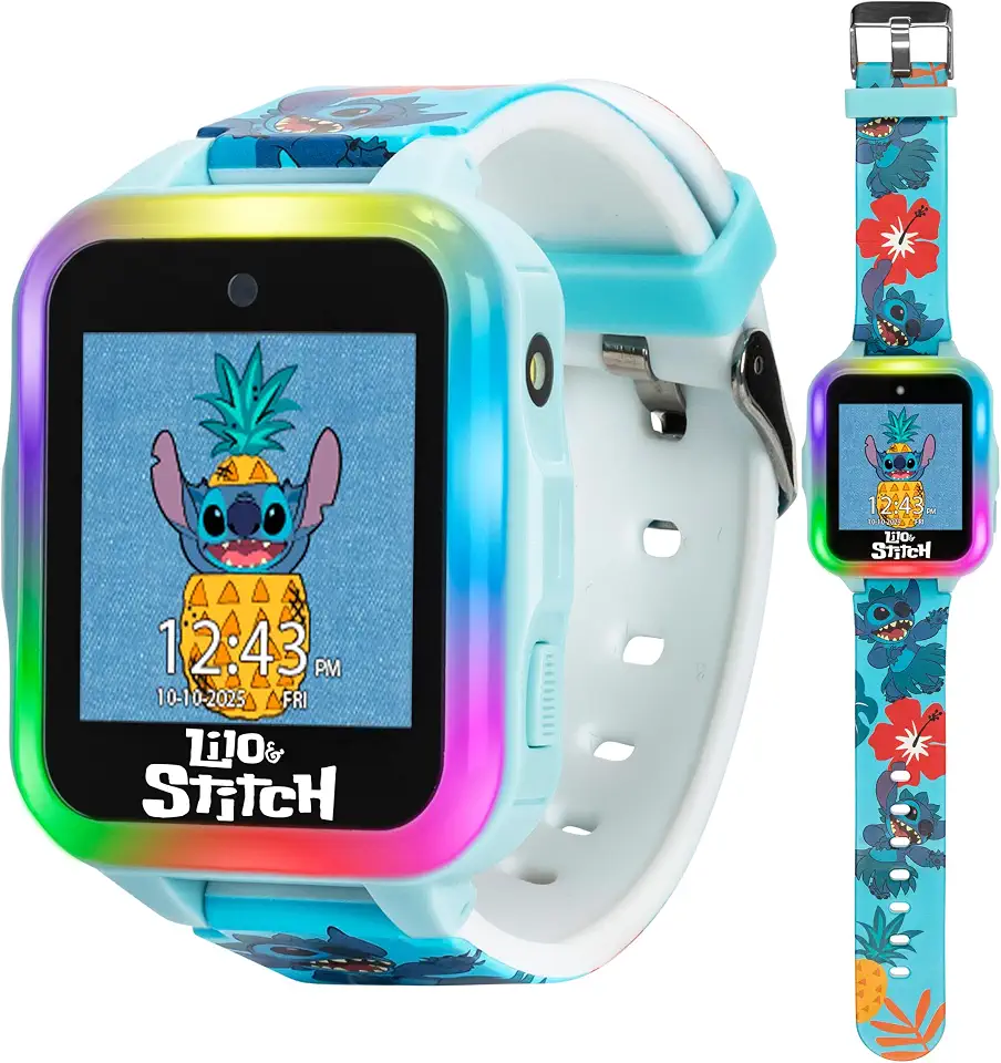 Relógio inteligente interativo infantil Disney Stitch com tela sensível ao toque, câmera, jogos, pedômetro, gravador de voz e alarme para meninos e meninas a partir de 6 anos - Pulseira azul com