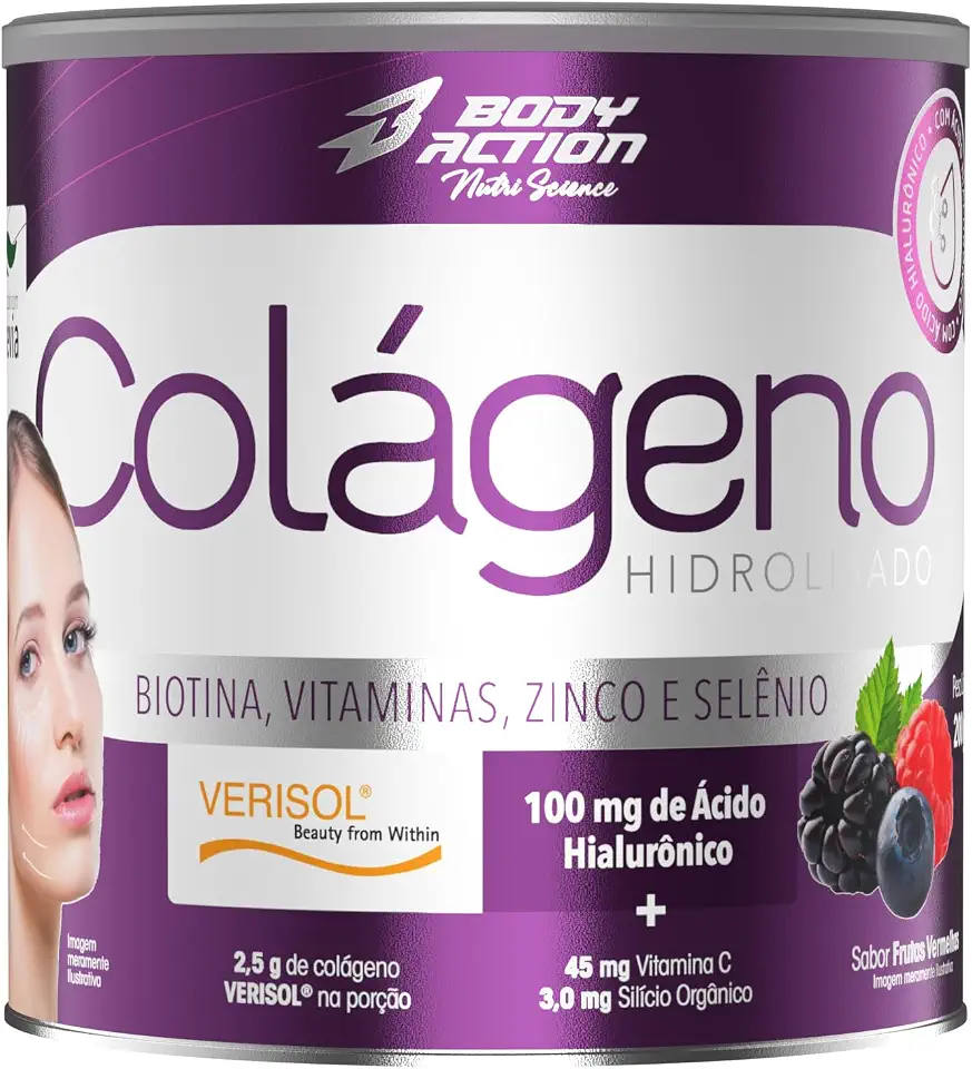 Colágeno Verisol com Ácido Hialurônico 200g Sabor Frutas Vermelhas Bodyaction