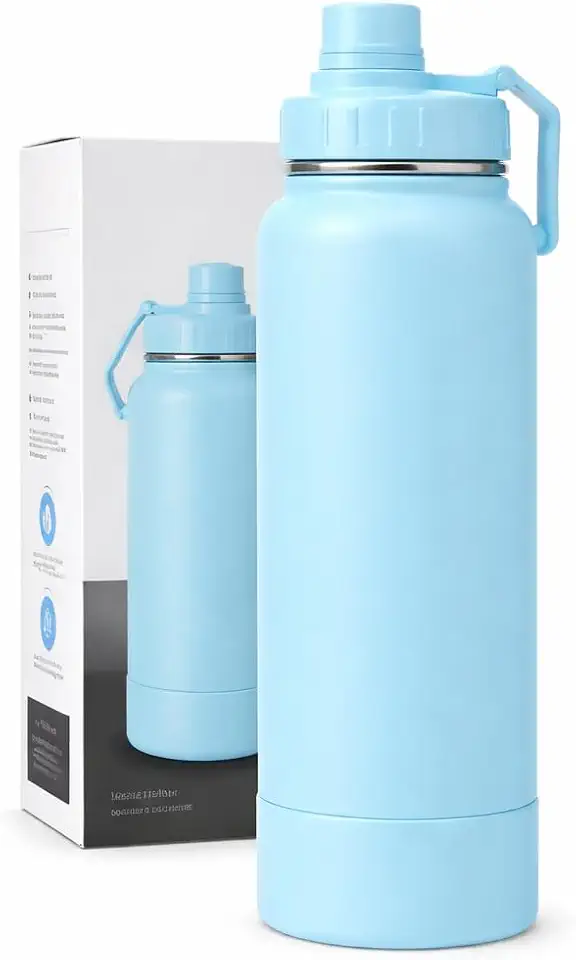 Garrafa Térmica Agua 1,2 litros - Protetor de Base de Silicone, 24horas Frio Isolamento a Vacuo, Aço Inox 304, Livre Bpa, Academia, Trabalho, Escola, Faculdade (Azul Piscina)