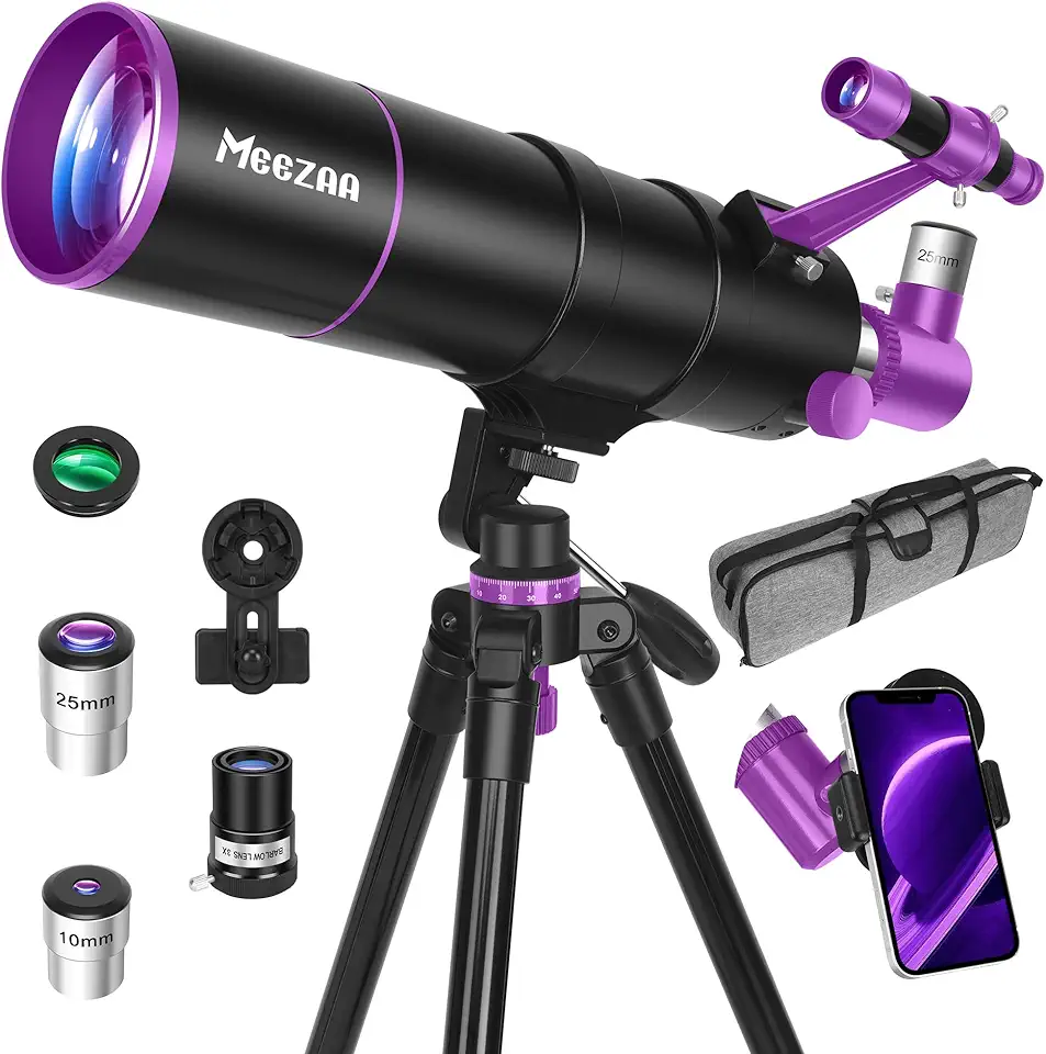 MEEZAA Telescópio, telescópio para adultos de alta potência, abertura de 90 mm, 550 mm, telescópios refratores profissionais portáteis para crianças e iniciantes em astronomia com tripé, adaptador de