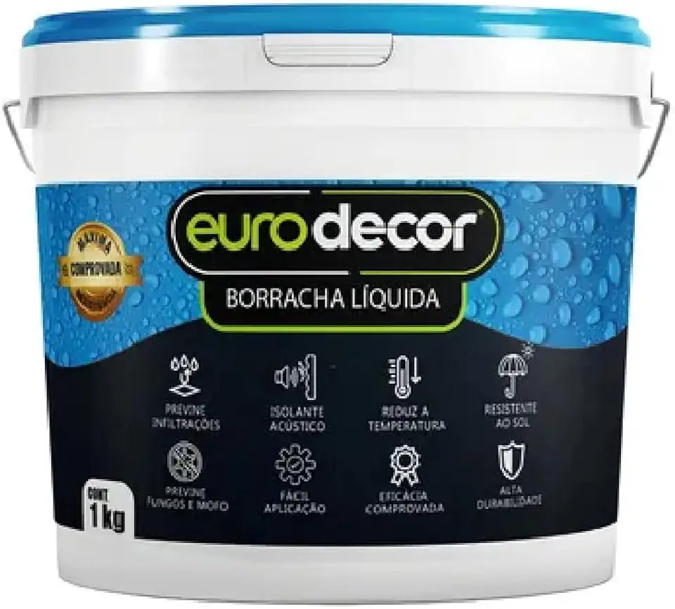 Borracha Líquida Manta Impermeável Premium Euro Decor 1KG Tinta Emborrachada Flexível (Branco Neve)