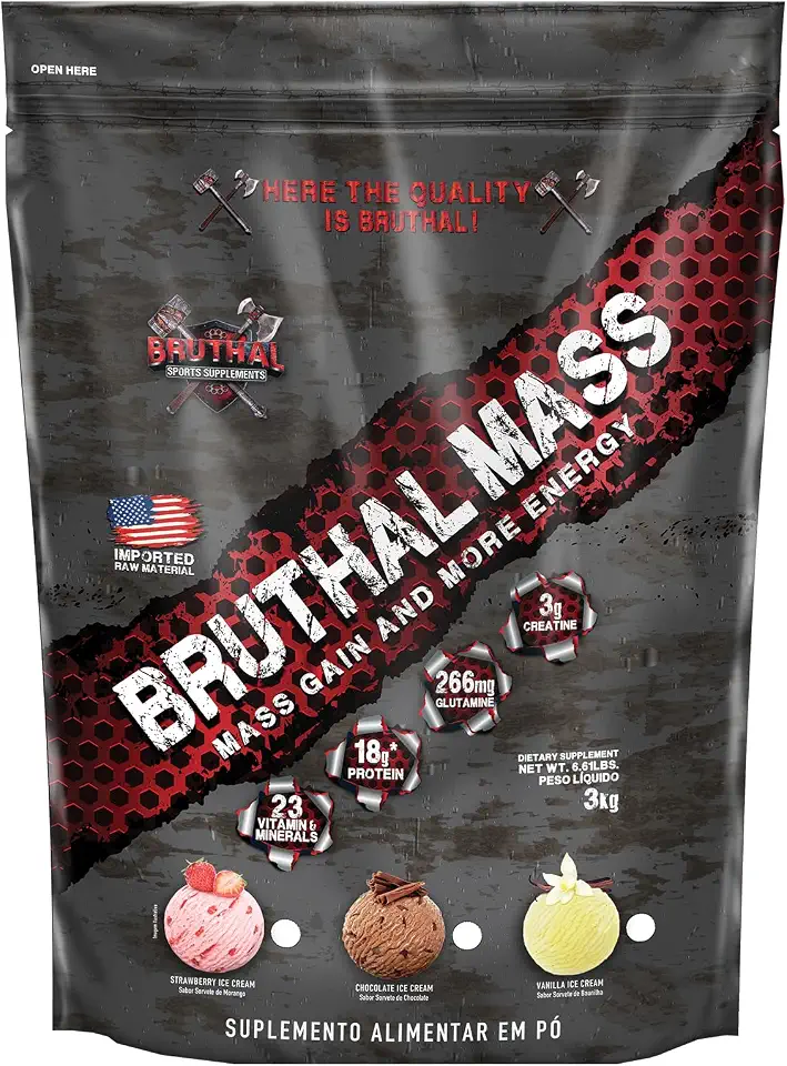 Hipercalórico Bruthal Mass Gain 3kg - Bruthal Sports (Strawberry Ice Cream)