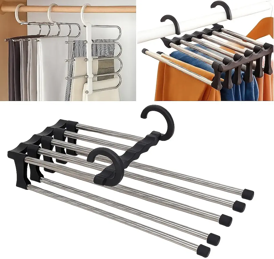 Cabide Multifuncional Para Calças Aço Inox 5 Divisórias Retrátil REFORÇADO