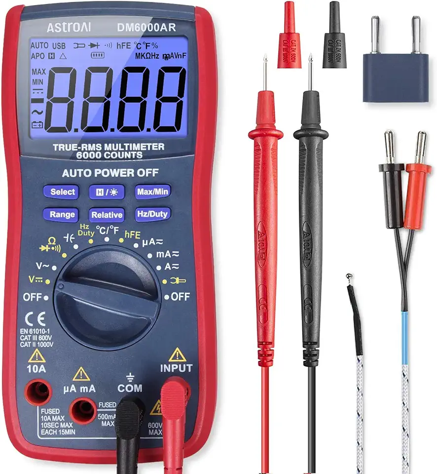 AstroAI 6000 Contagens True-RMS Multímetro Digital Profissional, Alcance Automático, Temperatura, Frequência, Tensão CA/CC, Medidor de Corrente, Resistência, Testador de Diodo CC, Função Magnética