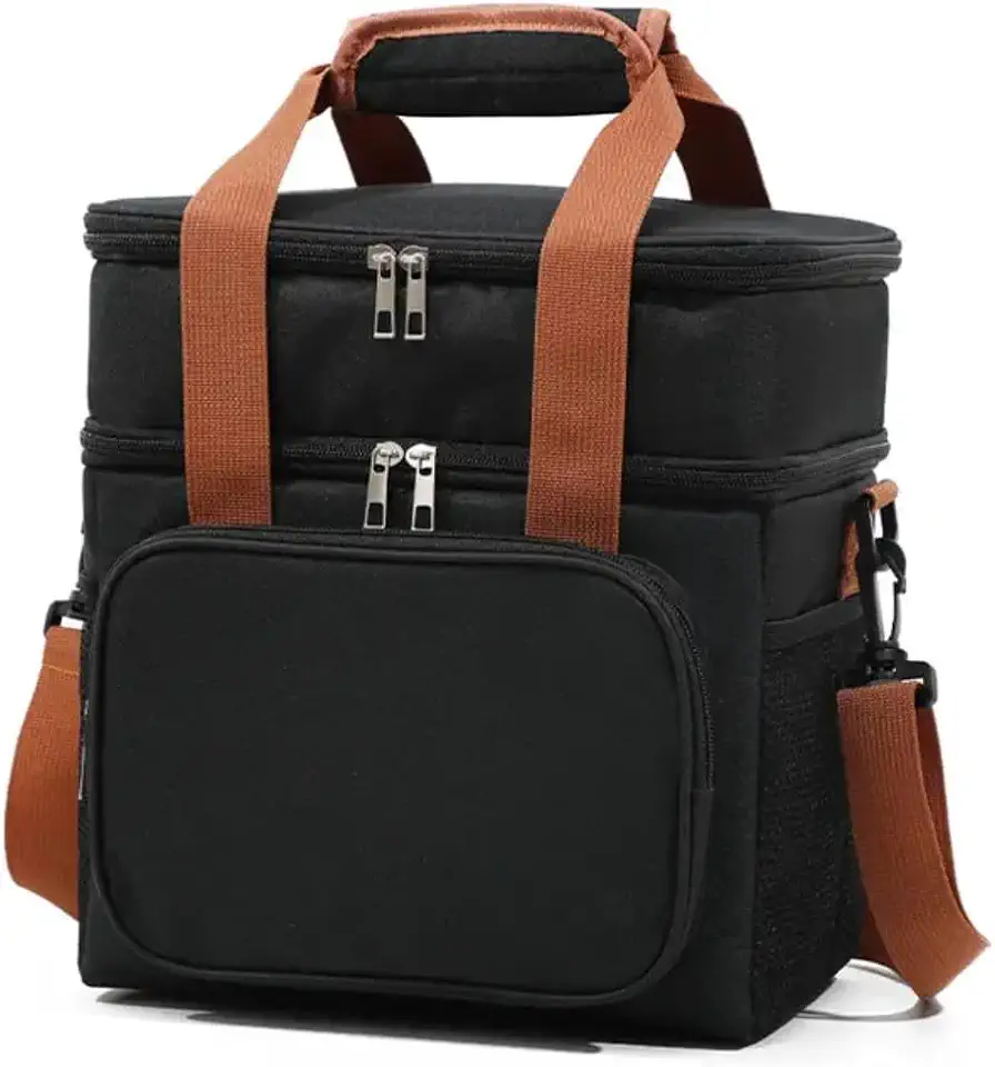 Bolsa Termica Marmita Lancheira Grande Alça Ombro Trabalho Passeio Academia Dois Andares (Bolsa Preta)