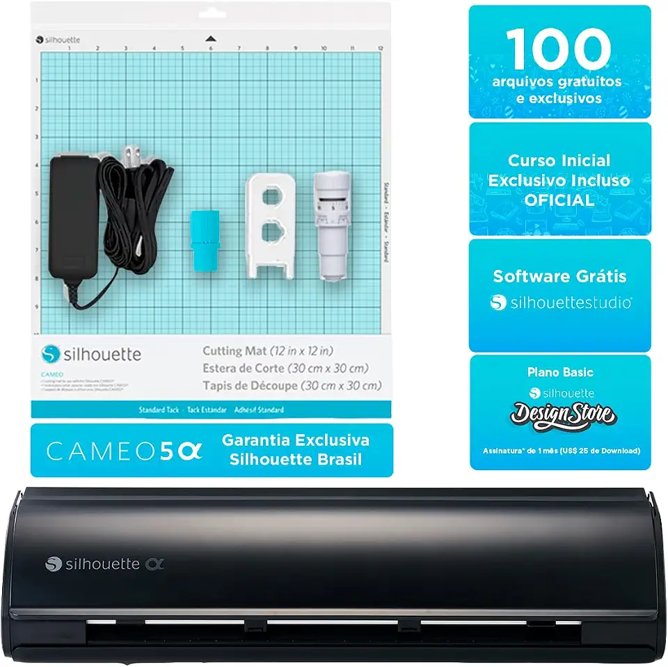Silhouette Cameo 5 Alpha Preto Fosco – Máquina de Recorte Avançada, Profissional, Corte Rápido e Potente - Precisão, Versatilidade e Criatividade em Outro Nível