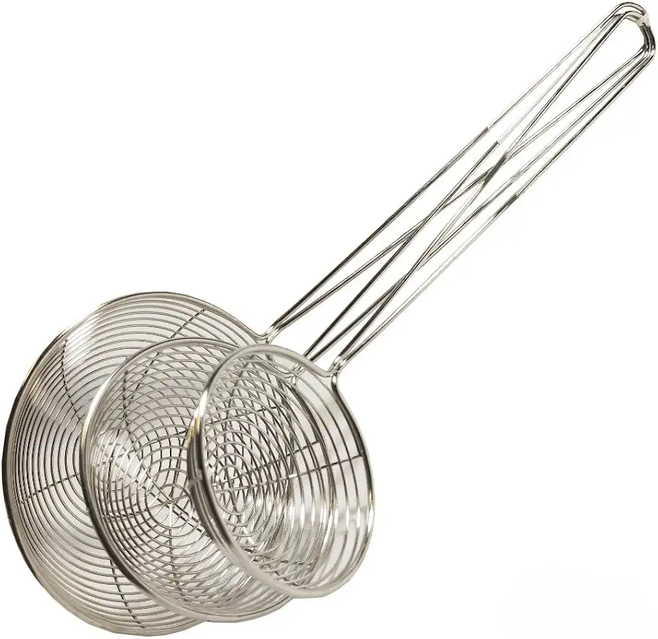 Kit 3 Escumadeira Para Fritura em Aço Inox Batata Pastel Resistente