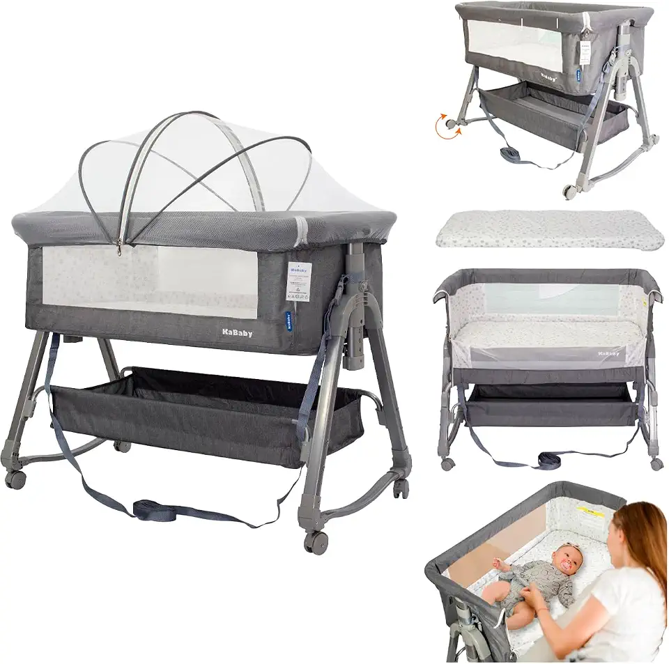 Berço Portátil Moises Co-bed Com Balanço Mosquiteiro e Cesto Cinza KaBaby