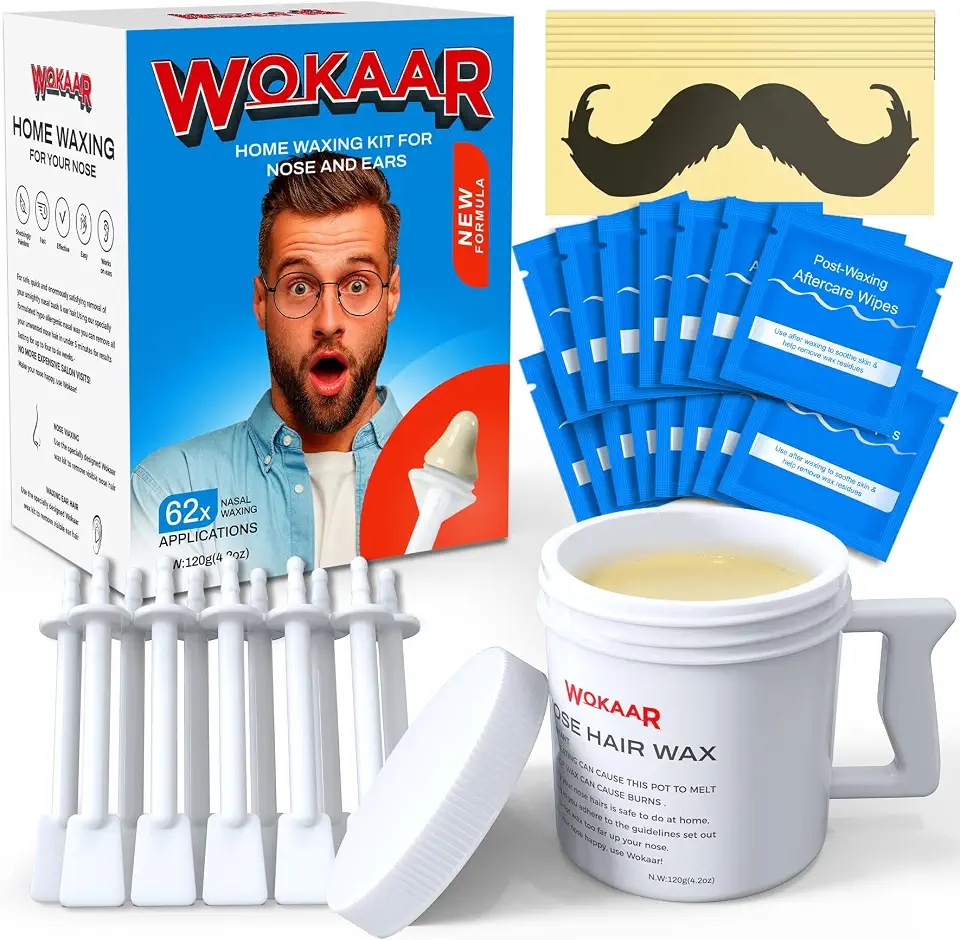 Kit de cera nasal Max Value | 120 g de cera, 30 aplicadores | Remoção de pelos nasais e orelhas indolor para homens e mulheres | Inclui 15 lenços de bálsamo e 10 protetores de bigode | Dura até