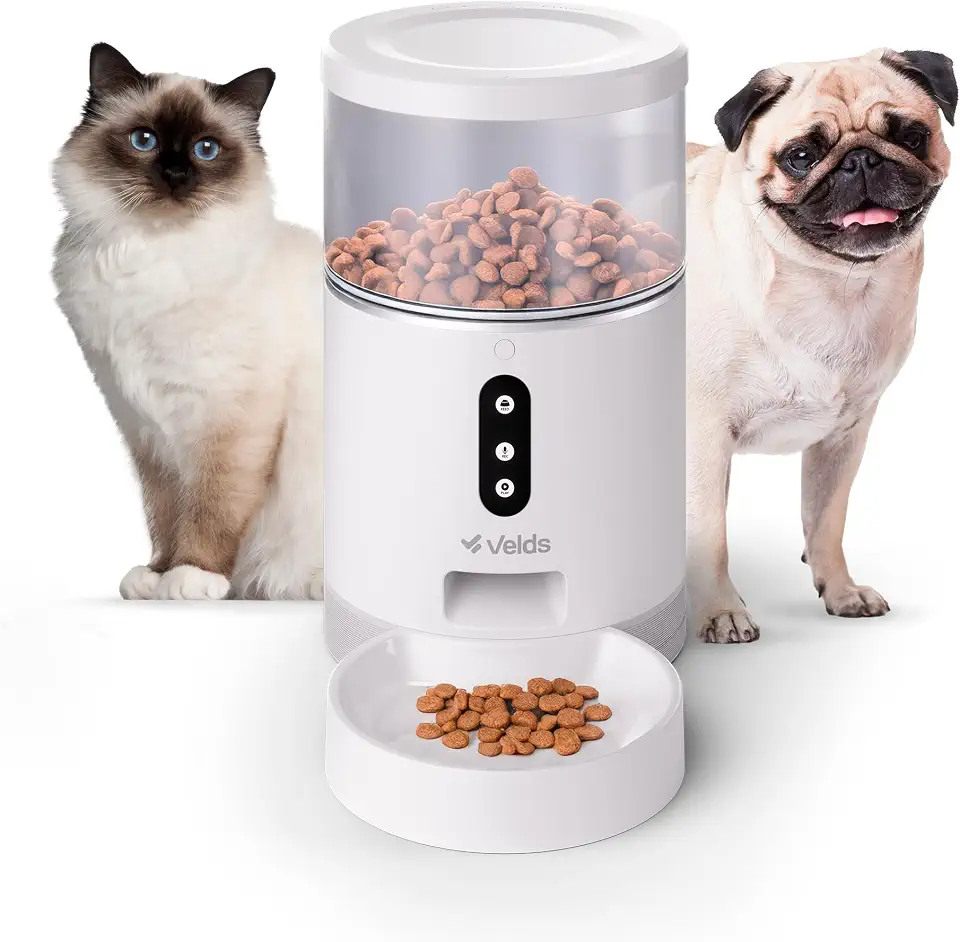 Alimentador Automático Wi-Fi Velds, Comedouro Ração Gatos e Cães, Programação de Porções, Controle por App, Microfone e Alto-falante, Pareamento Rápido Bluetooth, 4L, Branco