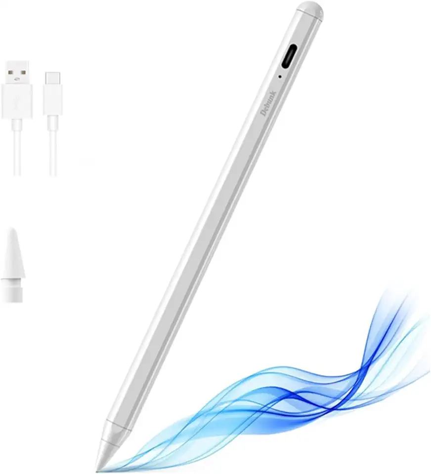 Debunk Caneta Pencil Para iPad com Palm Rejection e Sensibilidade à Inclinação - Ponta 1.5mm, Branca, Magnética, Recarregável USB + 1 Ponta Extra (Compatível com iPads 2018-2026)