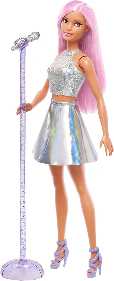 Boneca Barbie Profissões Pop Star Mattel. Look brilhante com microfone para apresentações cheias de música e estilo. Para crianças a partir dos 3 anos.