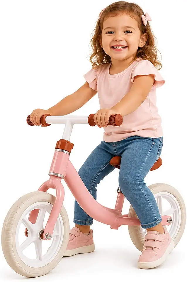 Bicicleta de Equilíbrio Infantil Rosa Balance Bike Sem Pedal para Meninas 2 a 4 Anos | Bicicleta Infantil Educativa com Assento Ajustável, Guidão 360°, Pneus Macios e Certificação INMETRO
