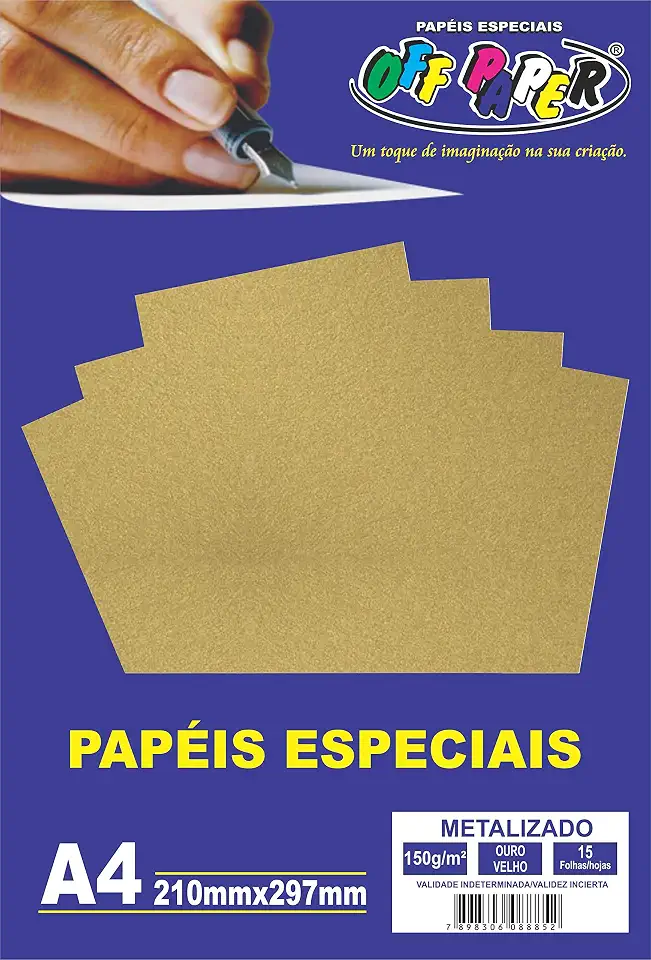 Off Paper Especiais Papel Metalizado Pacote com 15 Folhas, Dourado (Velho), A4
