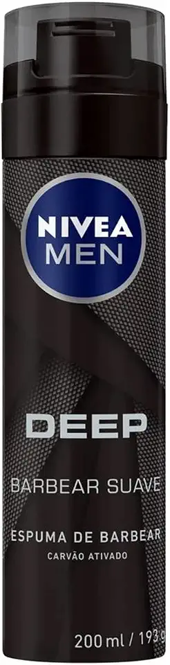 NIVEA MEN Espuma de Barbear Deep 200ml, Pele Limpa, Previne Irritações, Carvão Ativado, Deslizamento Suave