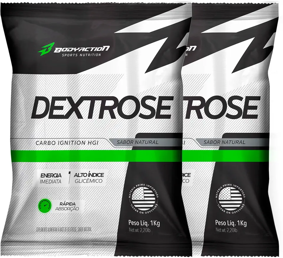 Kit 2x Dextrox - Dextrose 1kg Carboidrato de Rápida Absorção Energia Imediata Pós-Treino Alto Índice Glicêmico – BodyAction Carbo Ignition HGI (Sem Sabor)