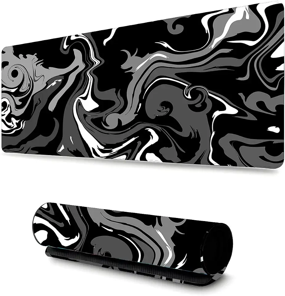 Mouse Pad Gamer Profissional Grande Confortavél Anti Derrapante 90x40 Escritório - Abstrato Preto e Branco