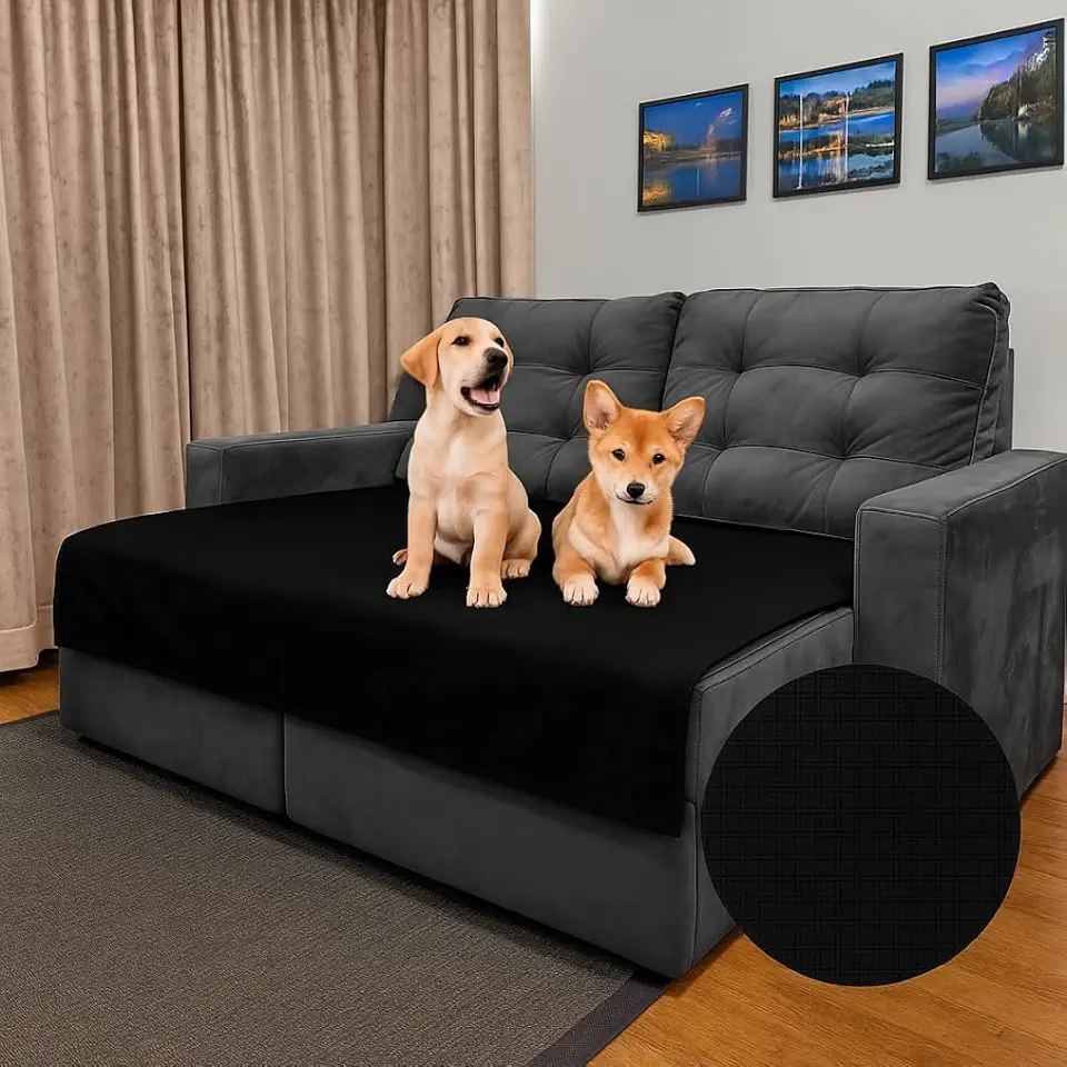 Manta Impermeável para Sofá Preto, Protetor de Assento para Pets, Tecido 100% Impermeável, 1.35 m x 1.35 m