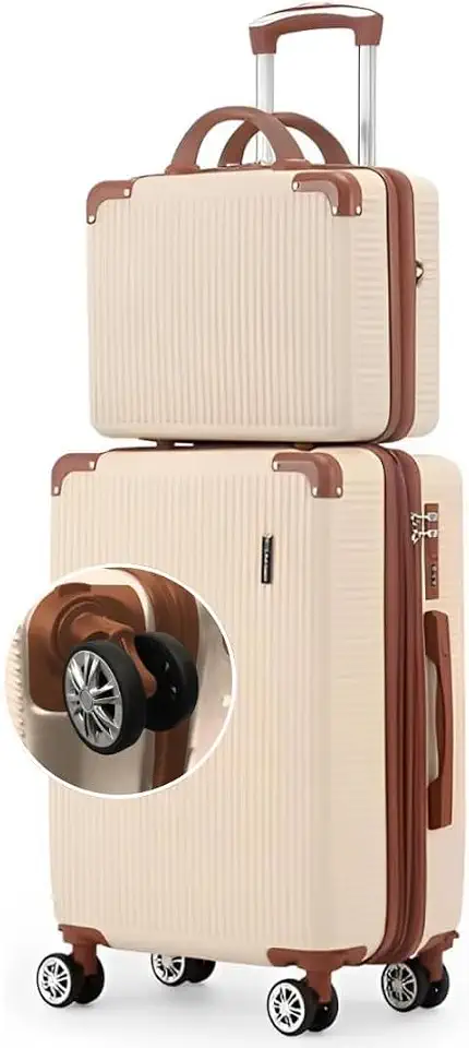 Mala de Bordo 10kg com Frasqueira Bagagem de Mão Expansivel Aprovada ANAC com 4 Rodas duplas 360° Cadeado AntiFurto TSA Mala de Viagem Alça Lateral com Divisória, Leve Resistente (Bege)